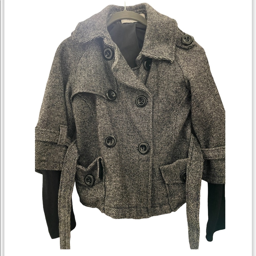 NYC Boutique double breasted short fall pea coat w. belt |Gray/Black | Size S/M